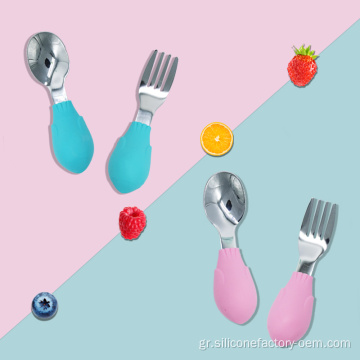 Silicone Baby Fork και Spoon φιλικό προς το περιβάλλον επιτραπέζια σκεύη